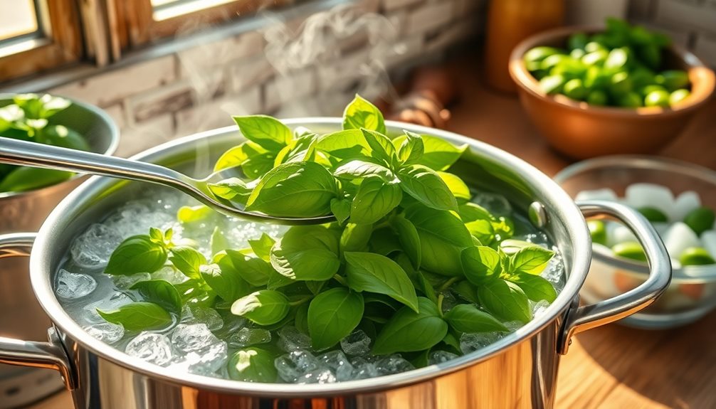 blanch basil in water